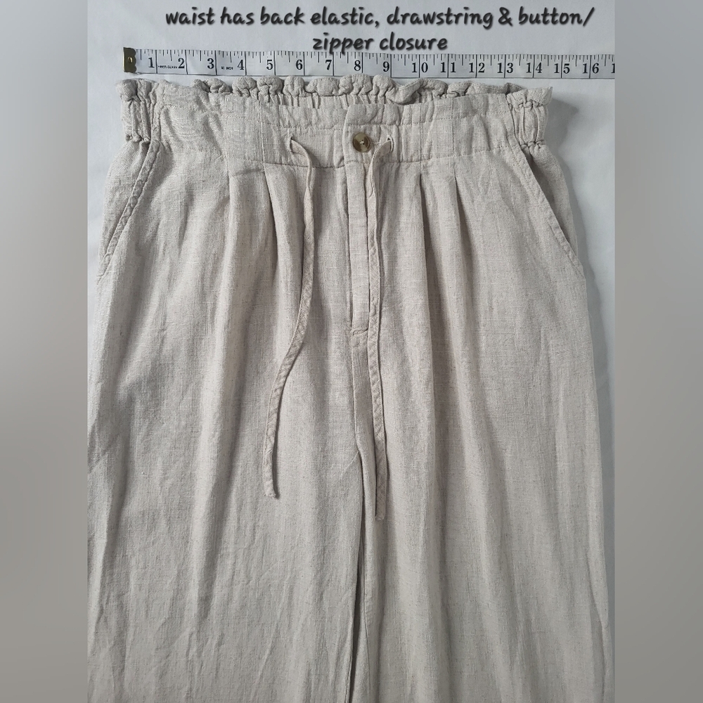 Thread + Supply High Rise Natural Wheat Wide Leg Linen Blend Pants Large - Picture 8 of 12